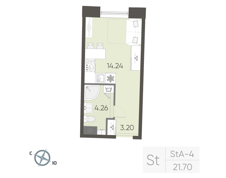 1-комнатная квартира, 21.7 м²; этаж: 5 - купить в Санкт-Петербурге