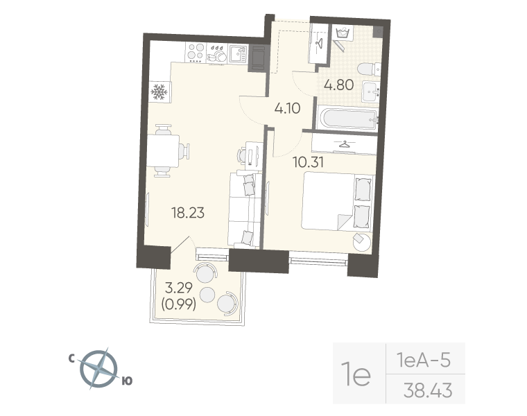 1-комнатная квартира, 38.43 м²; этаж: 16 - купить в Санкт-Петербурге