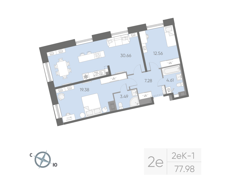 2-комнатная квартира, 77.98 м²; этаж: 13 - купить в Санкт-Петербурге