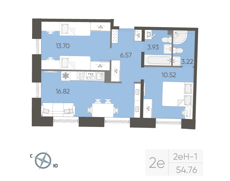 2-комнатная квартира, 54.76 м²; этаж: 3 - купить в Санкт-Петербурге