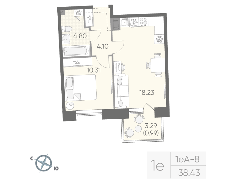 1-комнатная квартира, 38.43 м²; этаж: 17 - купить в Санкт-Петербурге