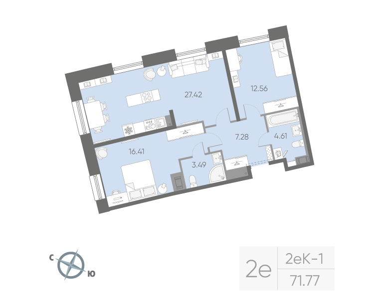 2-комнатная квартира, 71.77 м²; этаж: 15 - купить в Санкт-Петербурге