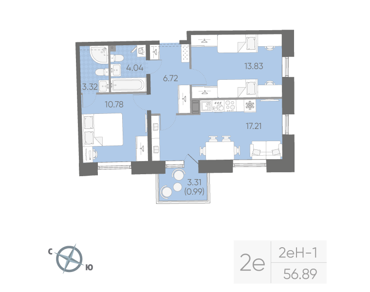 2-комнатная квартира, 56.89 м²; этаж: 11 - купить в Санкт-Петербурге