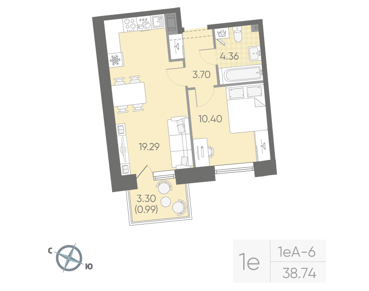 1-комнатная квартира, 38.74 м²; этаж: 11 - купить в Санкт-Петербурге