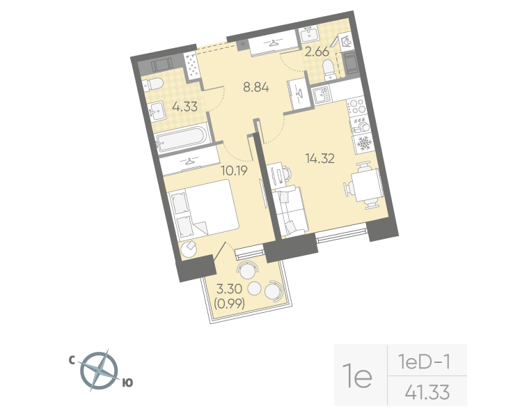 1-комнатная квартира, 41.33 м²; этаж: 7 - купить в Санкт-Петербурге