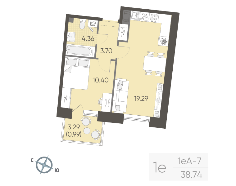 1-комнатная квартира, 38.74 м²; этаж: 16 - купить в Санкт-Петербурге