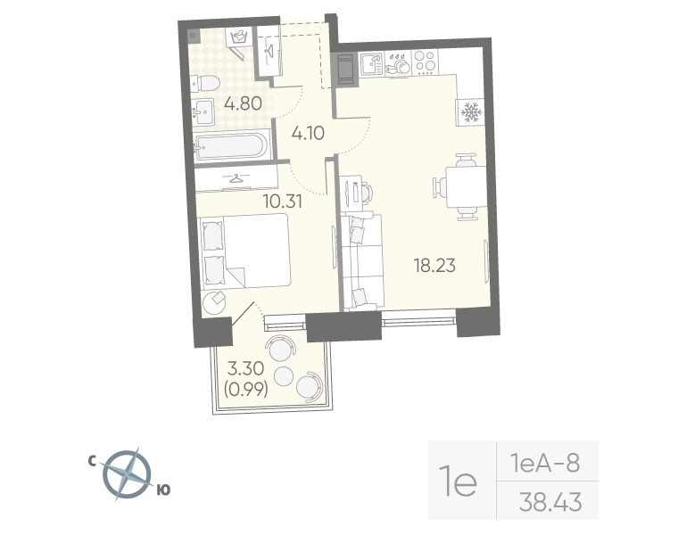 1-комнатная квартира, 38.43 м²; этаж: 4 - купить в Санкт-Петербурге