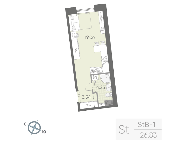 1-комнатная квартира, 26.83 м²; этаж: 15 - купить в Санкт-Петербурге