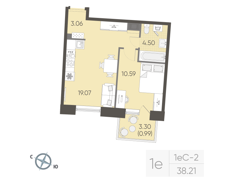 1-комнатная квартира, 38.21 м²; этаж: 6 - купить в Санкт-Петербурге