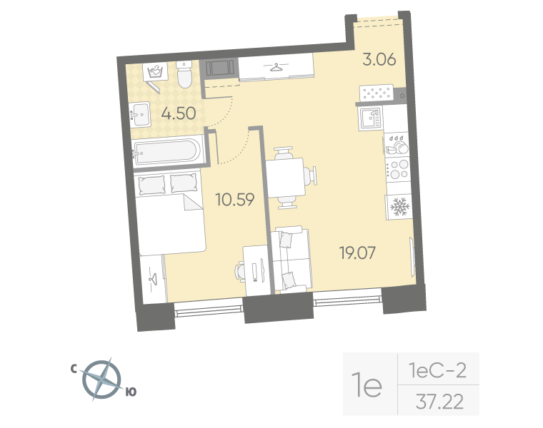 1-комнатная квартира, 37.22 м²; этаж: 4 - купить в Санкт-Петербурге