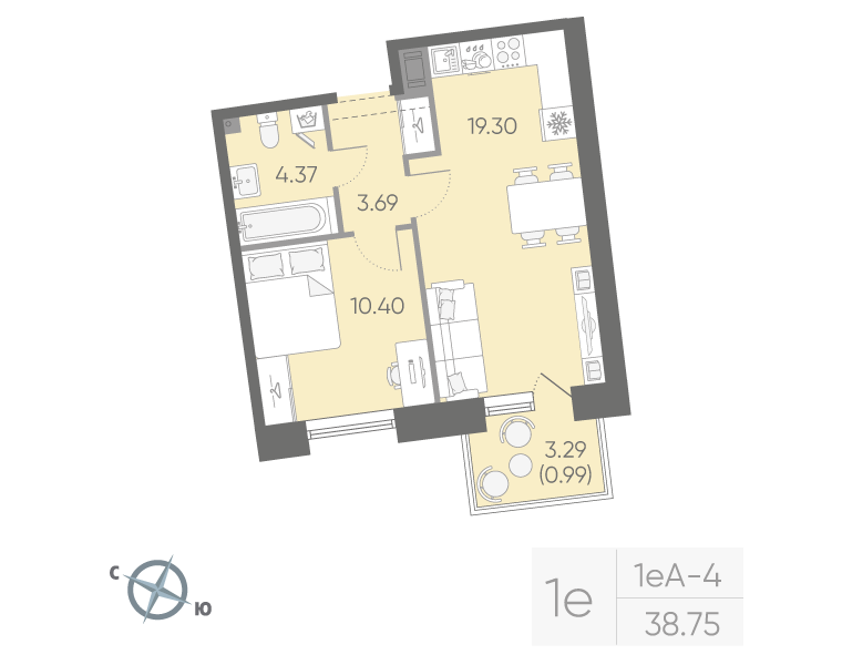 1-комнатная квартира, 38.75 м²; этаж: 9 - купить в Санкт-Петербурге