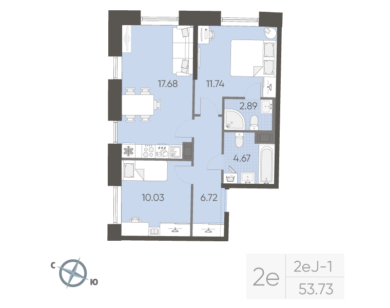 2-комнатная квартира, 53.73 м²; этаж: 16 - купить в Санкт-Петербурге