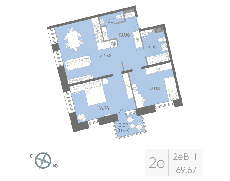 2-комнатная квартира, 69.67 м²; этаж: 4 - купить в Санкт-Петербурге