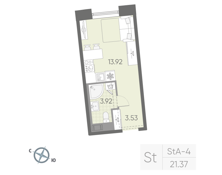 1-комнатная квартира, 21.37 м²; этаж: 5 - купить в Санкт-Петербурге