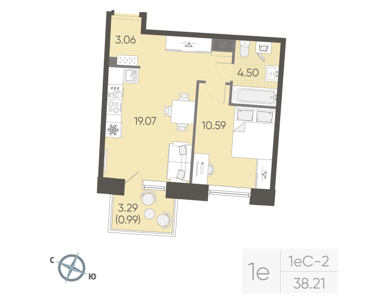 1-комнатная квартира, 38.21 м²; этаж: 8 - купить в Санкт-Петербурге