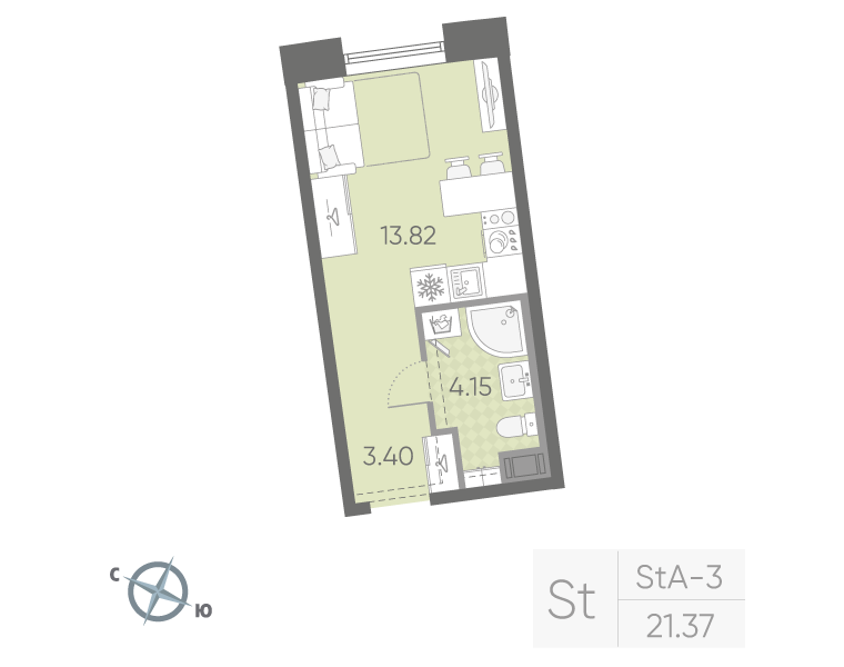 1-комнатная квартира, 21.37 м²; этаж: 5 - купить в Санкт-Петербурге