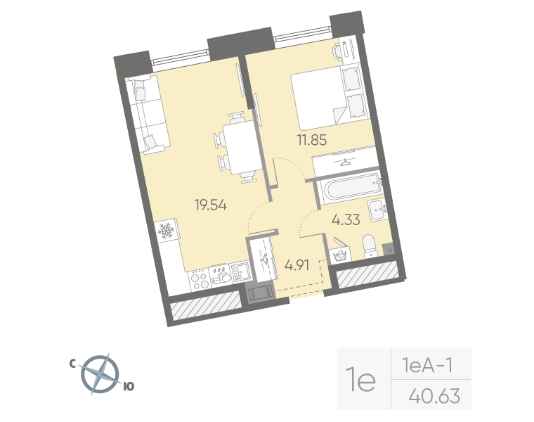 1-комнатная квартира, 40.63 м²; этаж: 15 - купить в Санкт-Петербурге