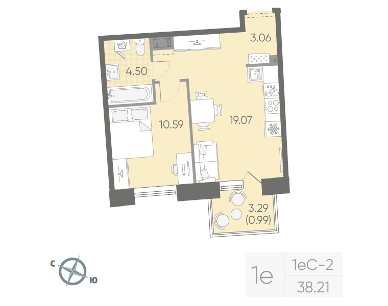 1-комнатная квартира, 38.21 м²; этаж: 9 - купить в Санкт-Петербурге