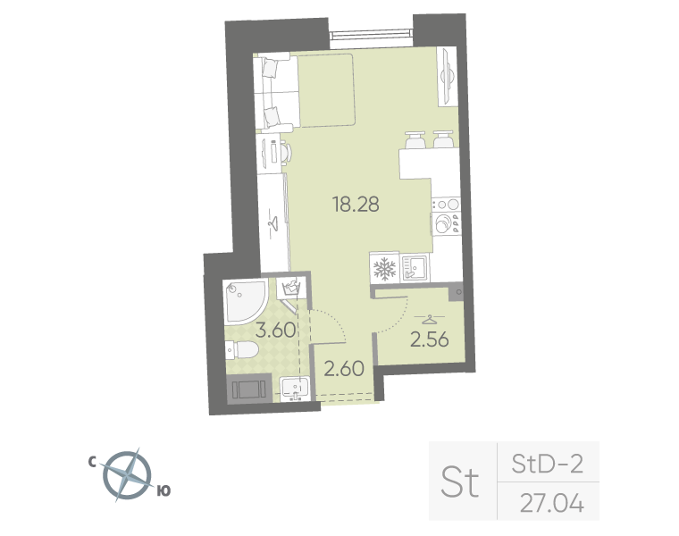 1-комнатная квартира, 27.4 м²; этаж: 15 - купить в Санкт-Петербурге