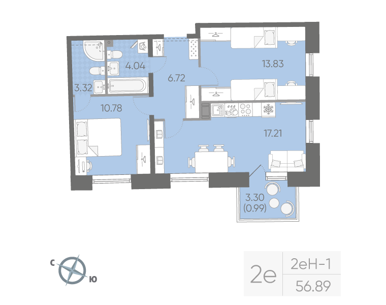 2-комнатная квартира, 56.89 м²; этаж: 15 - купить в Санкт-Петербурге