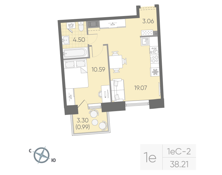 1-комнатная квартира, 38.21 м²; этаж: 15 - купить в Санкт-Петербурге