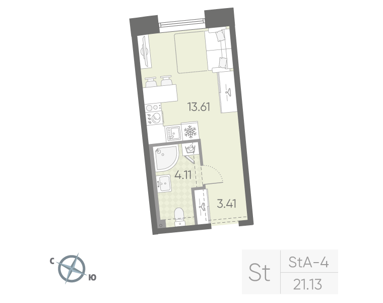 1-комнатная квартира, 21.13 м²; этаж: 3 - купить в Санкт-Петербурге