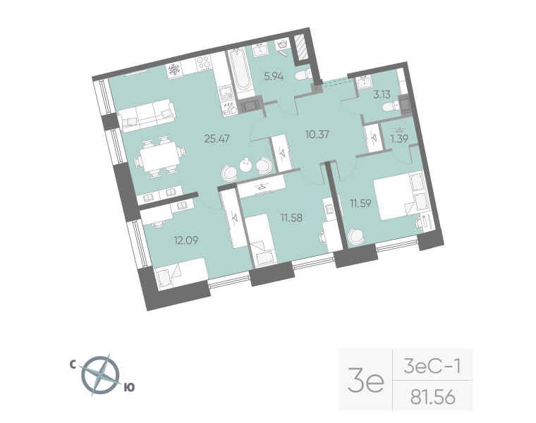 2-комнатная квартира, 81.56 м²; этаж: 15 - купить в Санкт-Петербурге