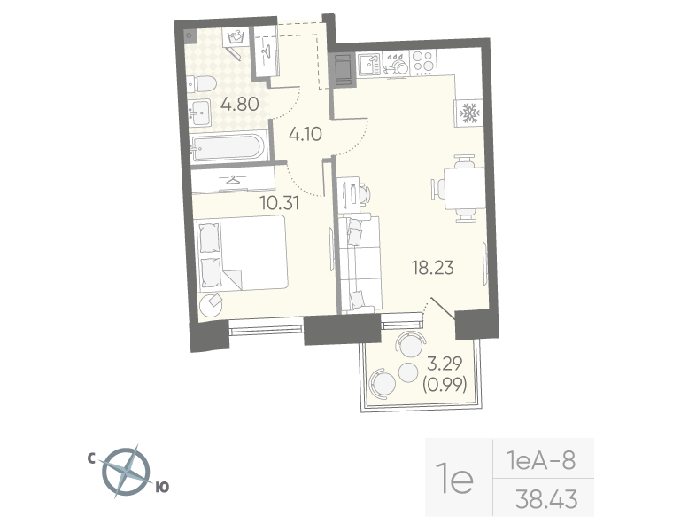 1-комнатная квартира, 38.43 м²; этаж: 6 - купить в Санкт-Петербурге