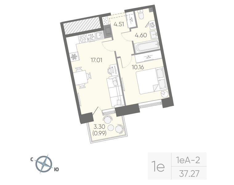 1-комнатная квартира, 37.27 м²; этаж: 15 - купить в Санкт-Петербурге