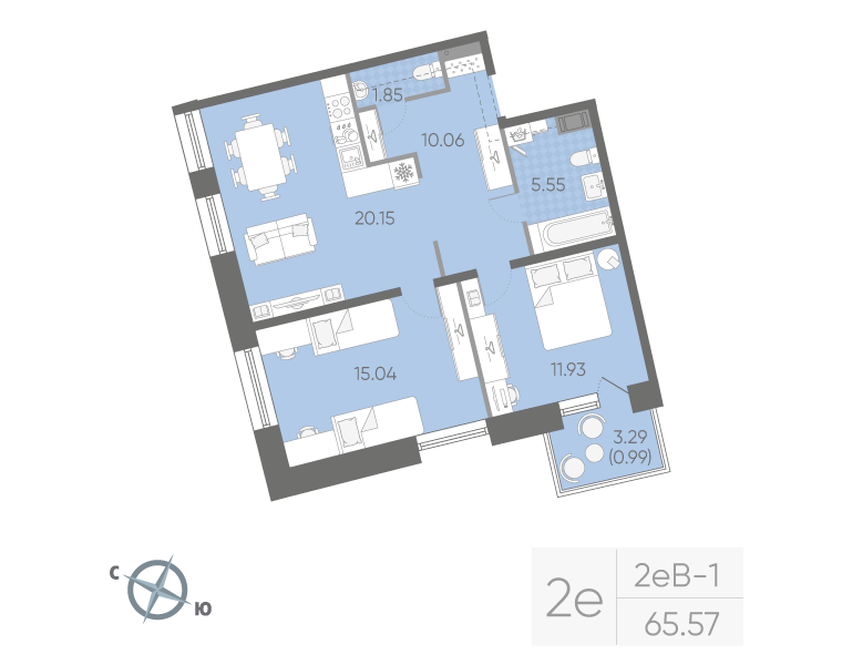 2-комнатная квартира, 65.57 м²; этаж: 5 - купить в Санкт-Петербурге