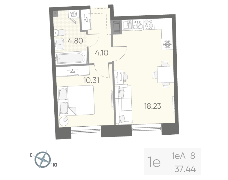 1-комнатная квартира, 37.44 м²; этаж: 9 - купить в Санкт-Петербурге