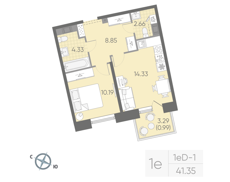 1-комнатная квартира, 41.35 м²; этаж: 4 - купить в Санкт-Петербурге