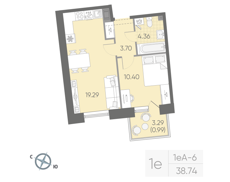1-комнатная квартира, 38.74 м²; этаж: 15 - купить в Санкт-Петербурге