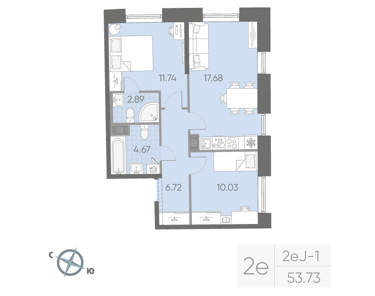 2-комнатная квартира, 53.73 м²; этаж: 13 - купить в Санкт-Петербурге