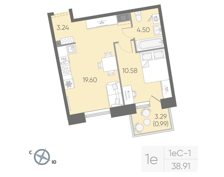 1-комнатная квартира, 38.91 м²; этаж: 15 - купить в Санкт-Петербурге