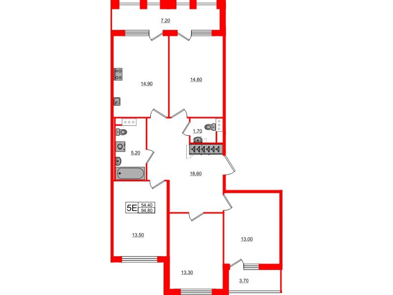 4-комнатная квартира  №593 в Svetlana Park: 94.8 м², этаж 4 - купить в Санкт-Петербурге