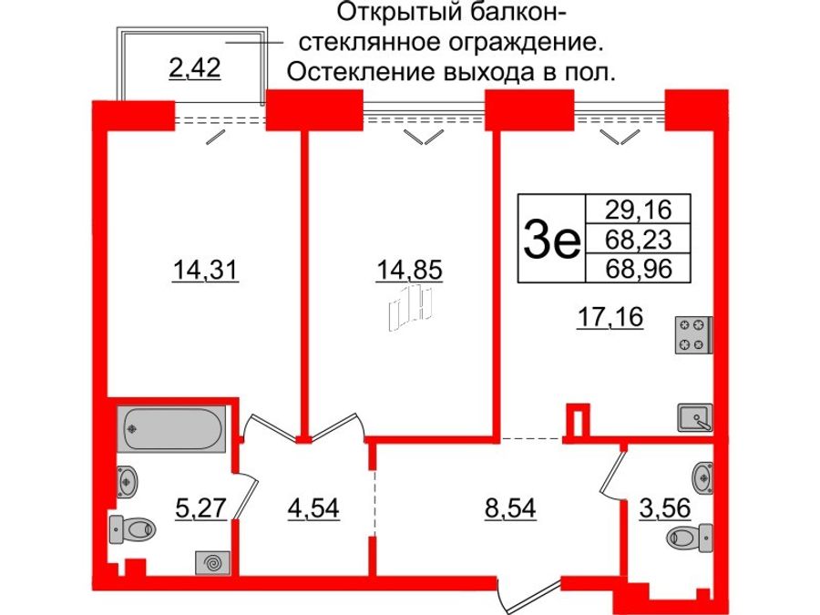 2-комнатная квартира  №57 в Imperial club: 68.23 м², этаж 4 - купить в Санкт-Петербурге
