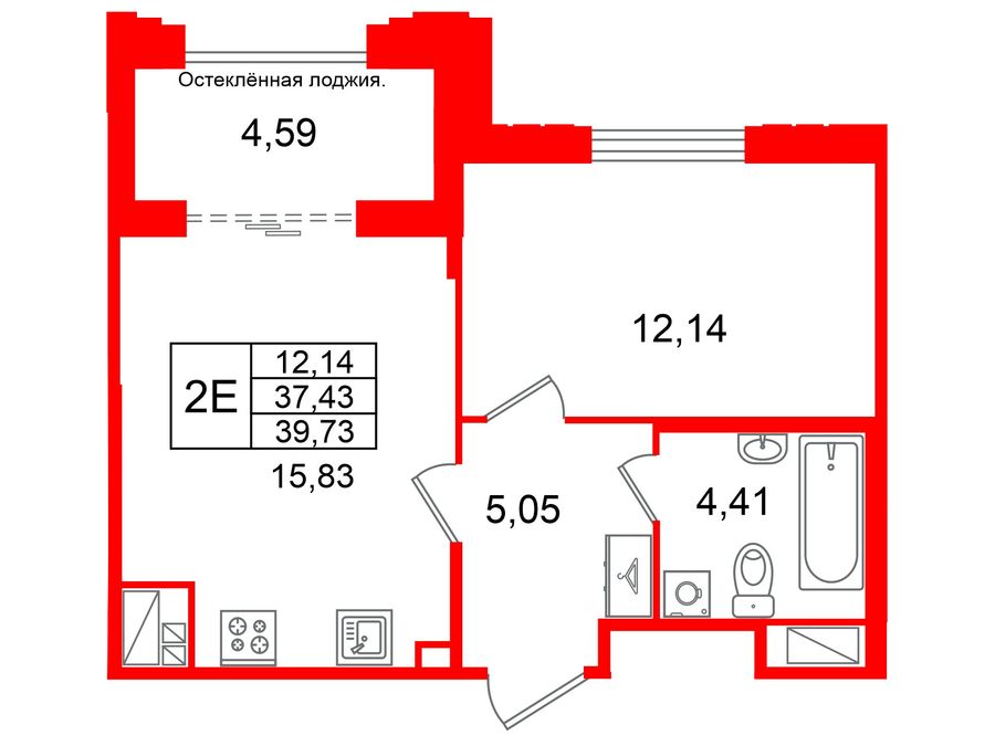 1-комнатная квартира, 37.43 м²; этаж: 4 - купить в Санкт-Петербурге
