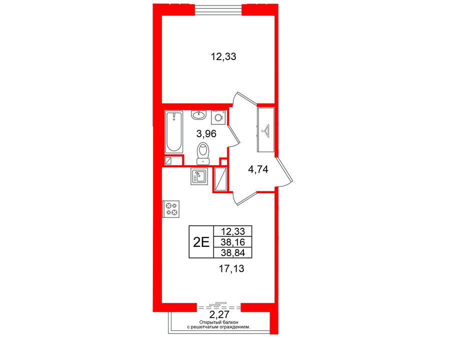 1-комнатная квартира, 38.16 м²; этаж: 4 - купить в Санкт-Петербурге