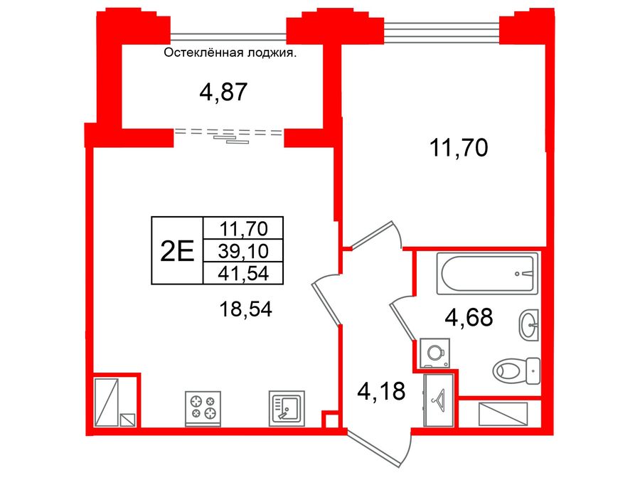 1-комнатная квартира, 39.1 м²; этаж: 3 - купить в Санкт-Петербурге