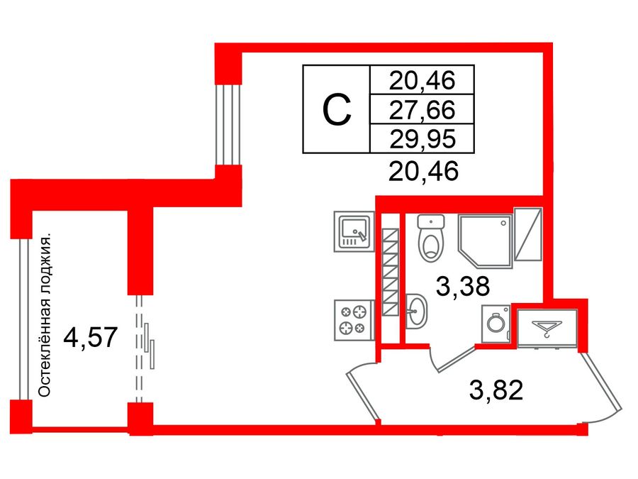 1-комнатная квартира, 27.66 м²; этаж: 9 - купить в Санкт-Петербурге