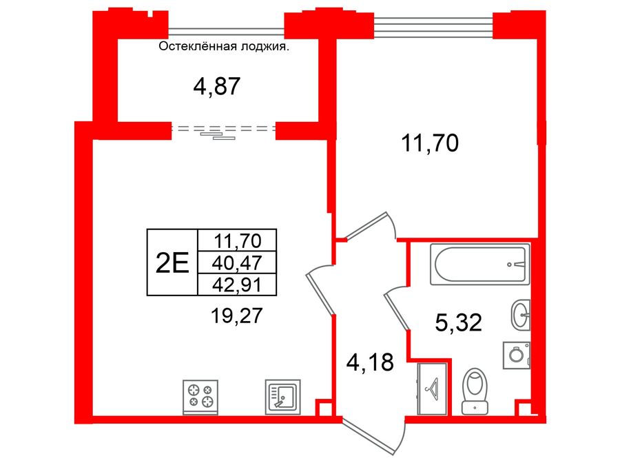 1-комнатная квартира, 40.47 м²; этаж: 2 - купить в Санкт-Петербурге