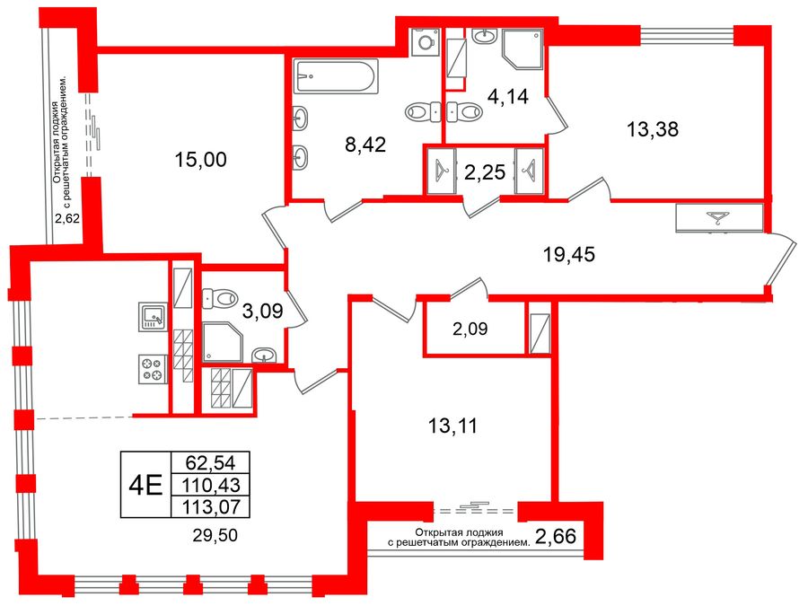 4-комнатная квартира, 110.43 м²; этаж: 9 - купить в Санкт-Петербурге