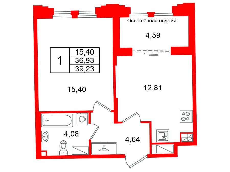 1-комнатная квартира, 36.93 м²; этаж: 5 - купить в Санкт-Петербурге