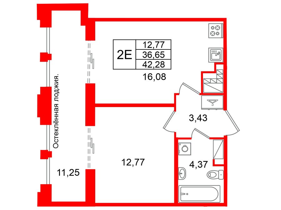 1-комнатная квартира, 36.65 м²; этаж: 7 - купить в Санкт-Петербурге