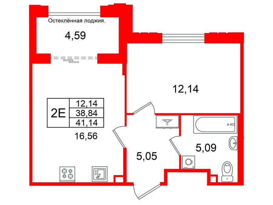 1-комнатная квартира, 38.84 м²; этаж: 2 - купить в Санкт-Петербурге