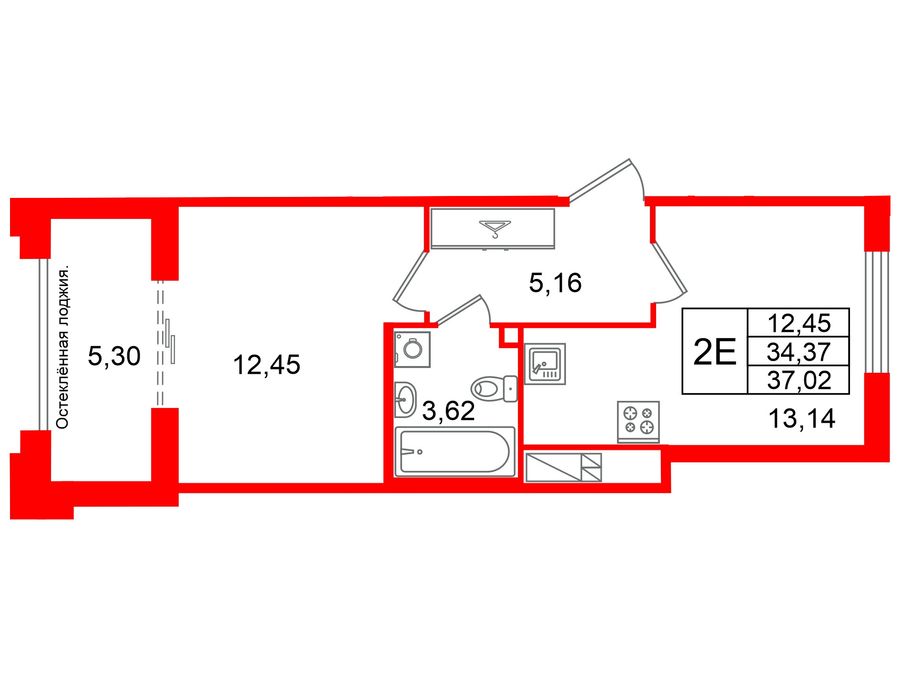 1-комнатная квартира, 34.37 м²; этаж: 4 - купить в Санкт-Петербурге