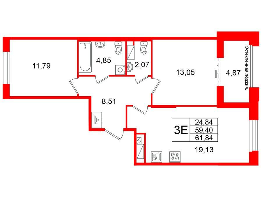 2-комнатная квартира, 59.4 м²; этаж: 4 - купить в Санкт-Петербурге