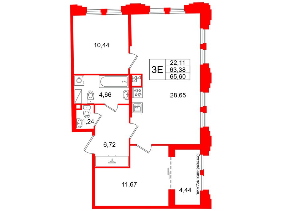 2-комнатная квартира, 63.38 м²; этаж: 5 - купить в Санкт-Петербурге
