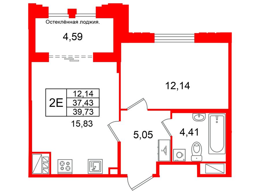 1-комнатная квартира, 37.43 м²; этаж: 5 - купить в Санкт-Петербурге